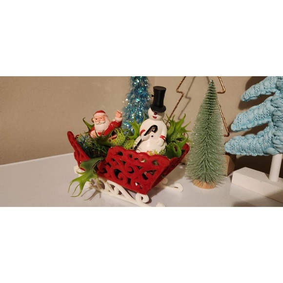 Vintage plastic velvet Santa snowman frosty table decor shelf decorations - Picture 2 of 12